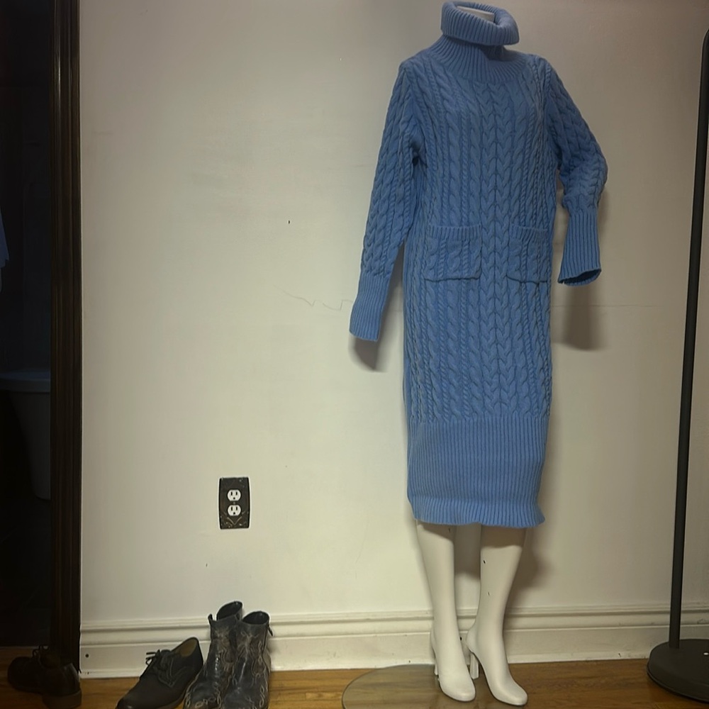NWOT sky blue cable knit turtleneck sweater dress plus size winter fall autumn